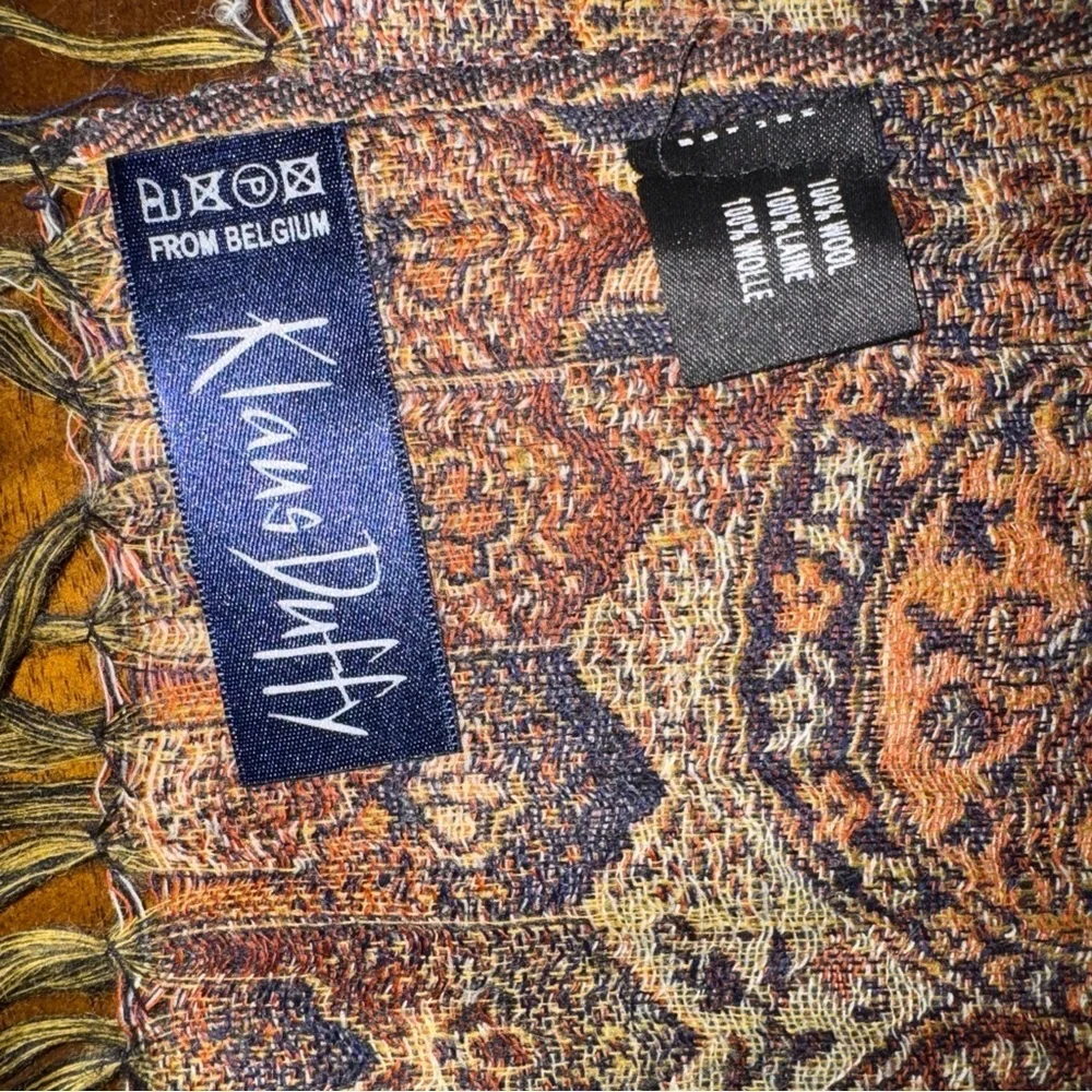 Klaus Duffy Pashmina Scarf Brown Earth Tone Floral Fringe 100% Wool 40